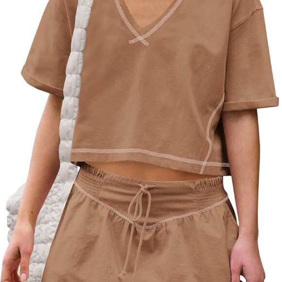 Stylish Brown 2 Piece Skort Set - Women's Breathable Summer Activewear - Picture 1 of 5